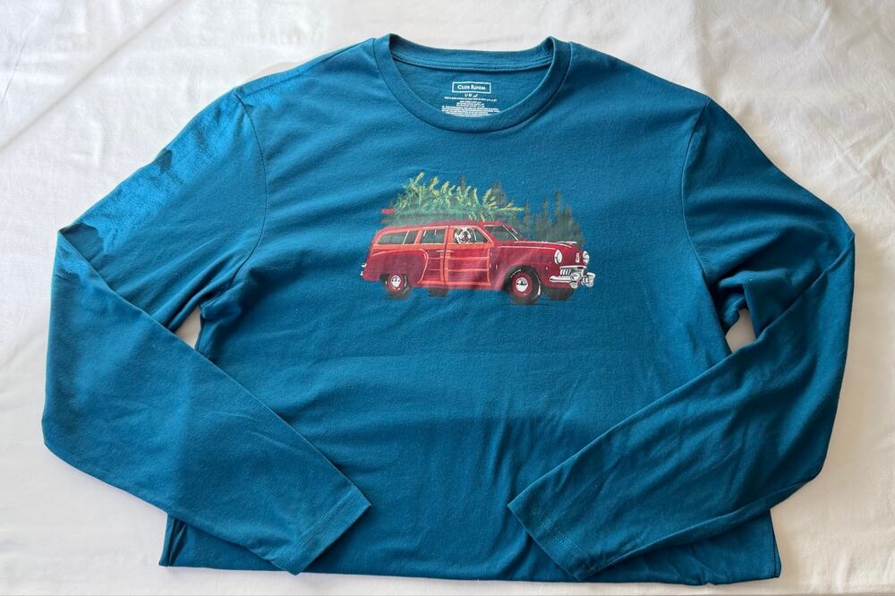 Club Room Teal Christmas Holiday Wagon Long Sleeve T-Shirt Men’s Size Large